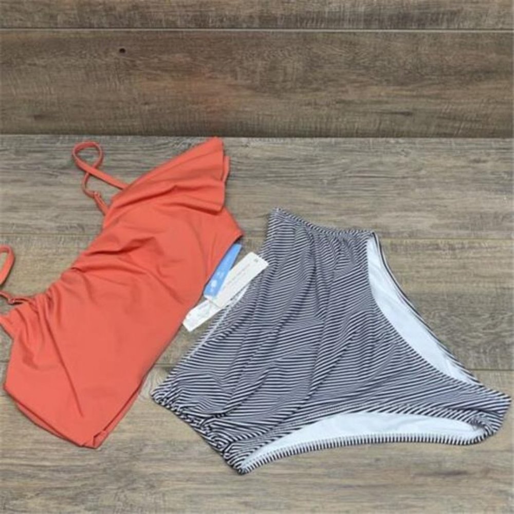 triped High Waisted Swimsuit Sets Swimsuit Two Pieces Swimwear Women Beach M